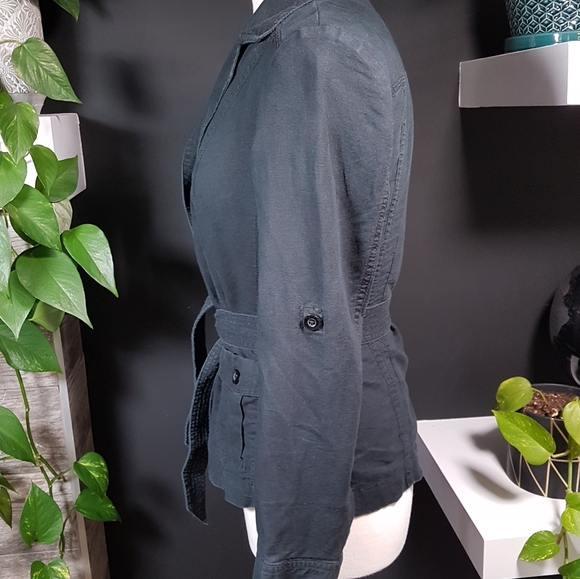 Linen Esprit Button Up Jacket Black Size 6 - Picture 5 of 10